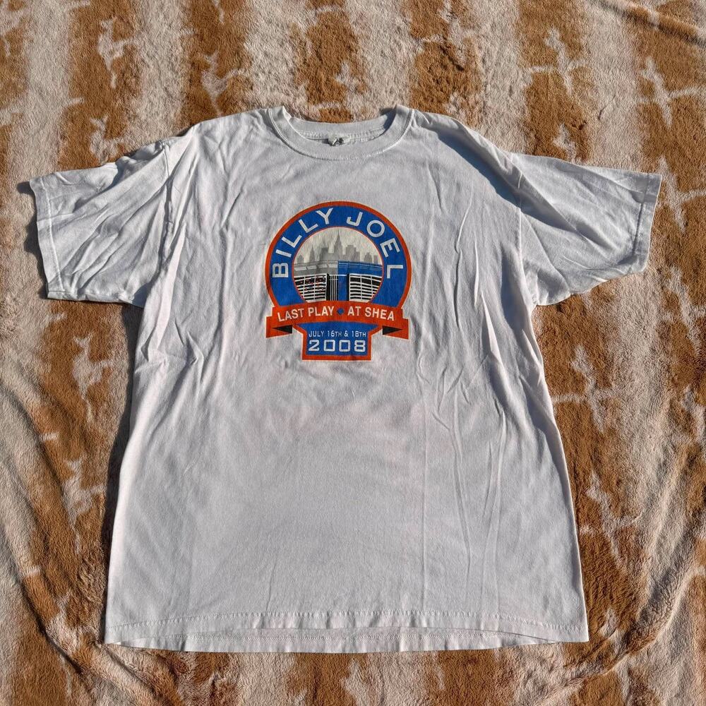 Vintage Billy Joel Shirt Last Play At Shea Stadium 2008 Concert White Size XL